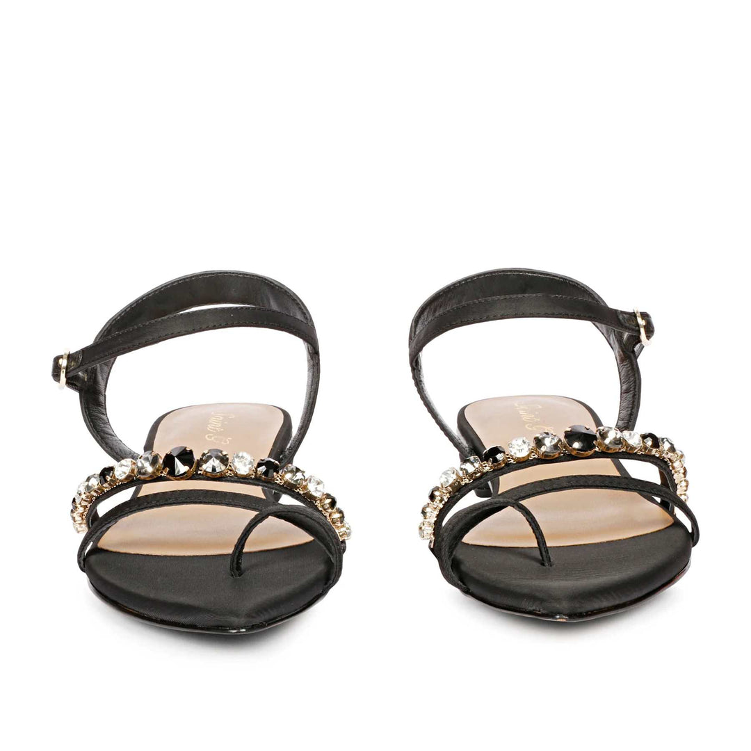 Saint Poppy Black Leather Flat Sandals