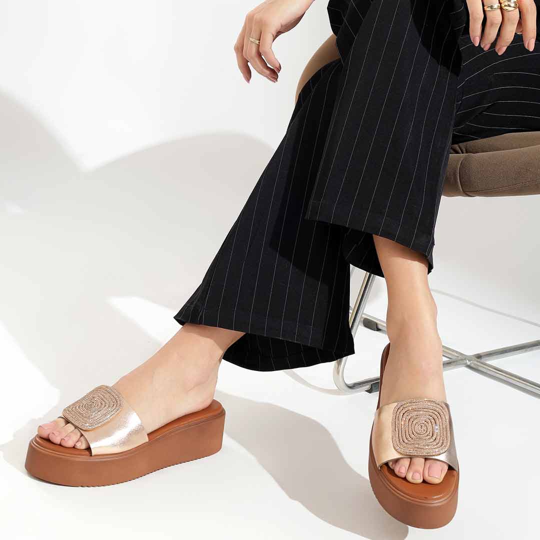 Freya Platin Leather Platform Sandals