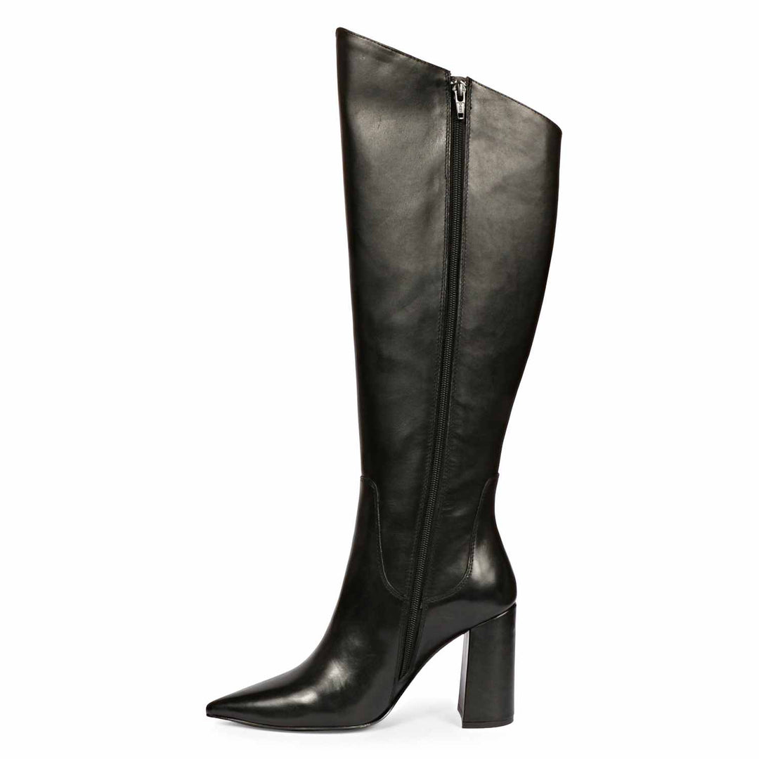 Saint Celia Black Leather Block Heel Long Boots