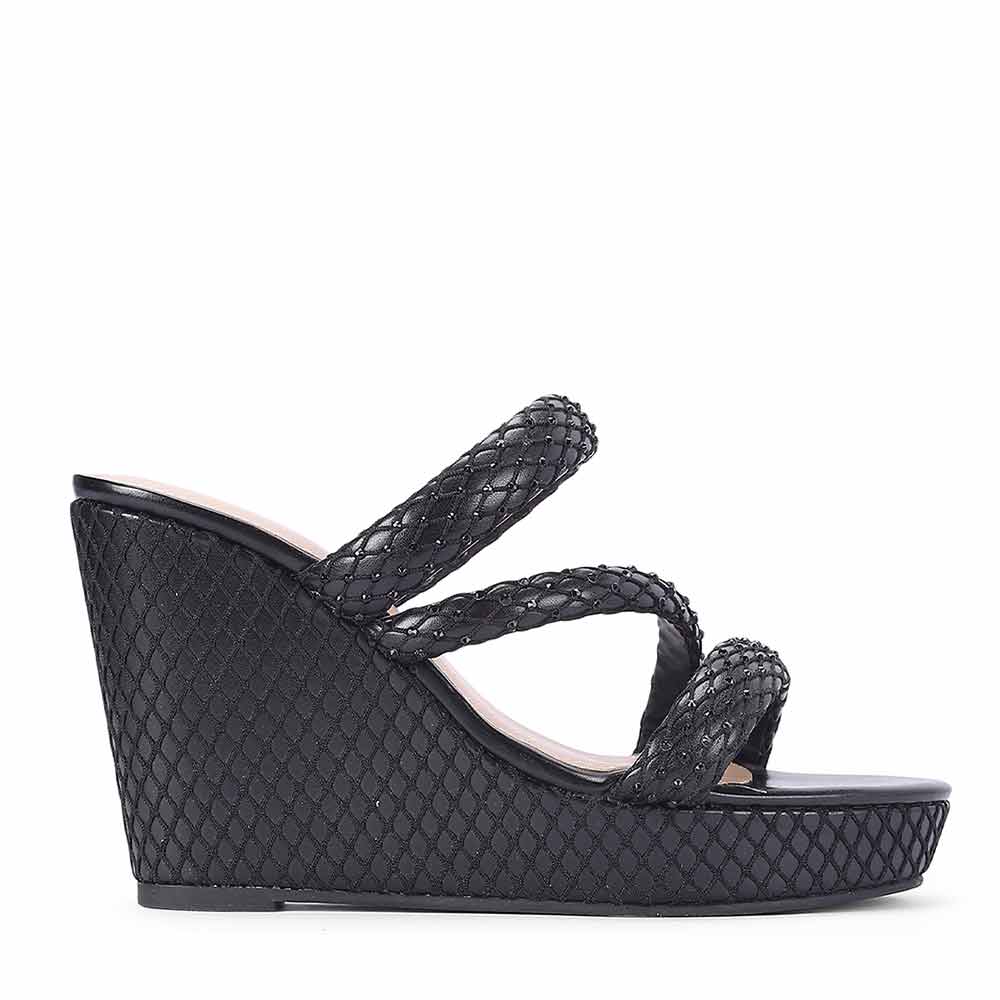 Saint Roxie Strass Cord Black Wedges