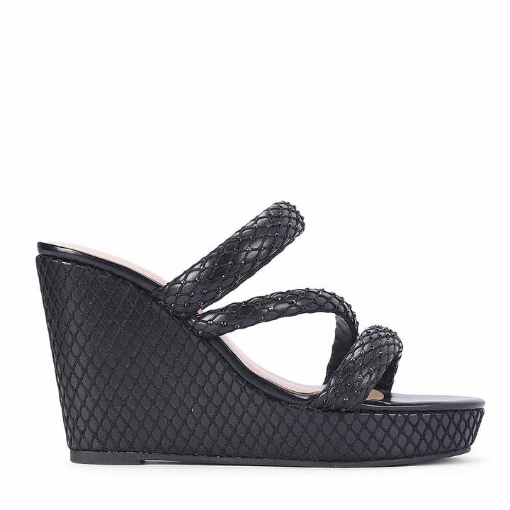 Saint Roxie Strass Cord Black Wedges