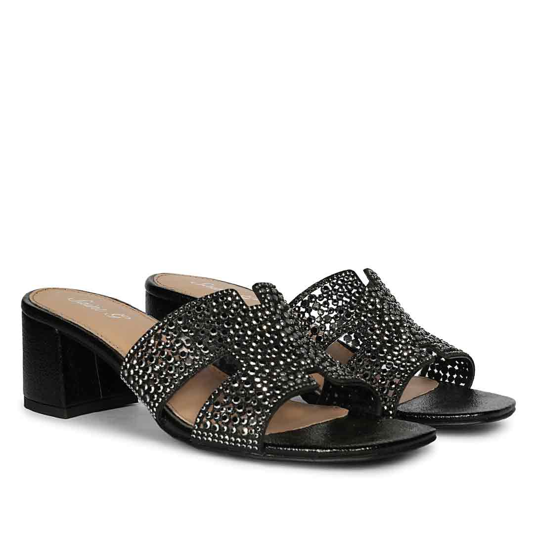 Saint  Black Leather Block Heels