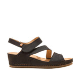 El Naturalista Black Embellished Leather Block Sandals with Buckle