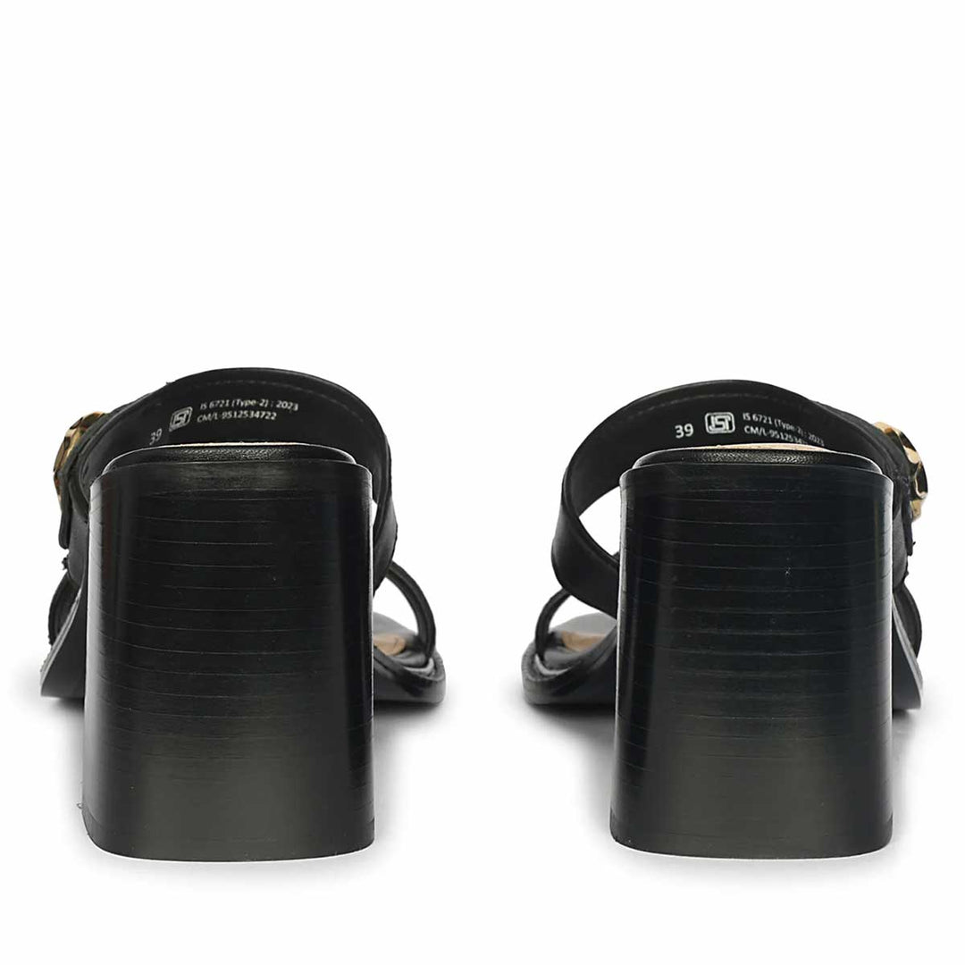 Saint Brisa Gold Emblems Black Leather Heels