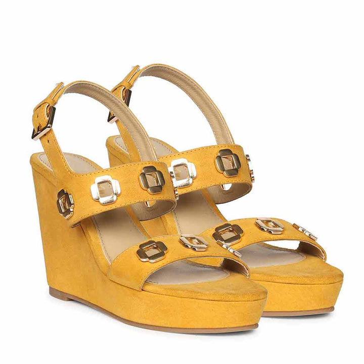 Saint Nerina Golden Mustard Suede Leather Wedge Heels