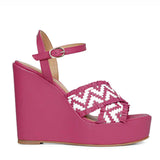 Saint Glenda Hand Woven Hot Pink Leather Wedge Heels