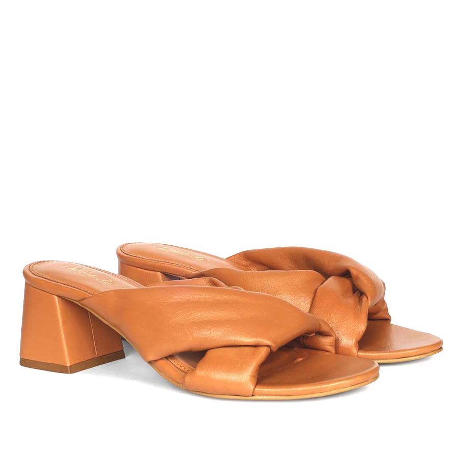 Saint Athena Tan Glove Leather Block Heels