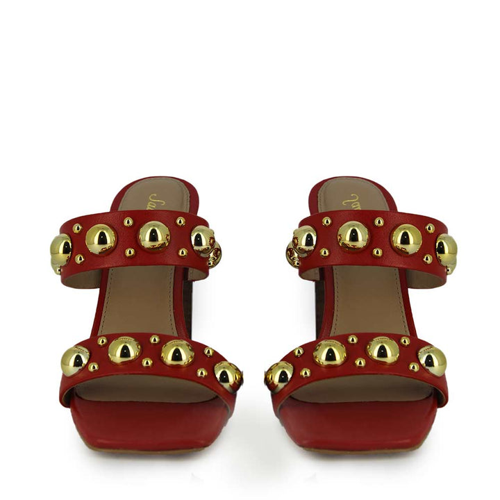 Saint Maelle Embellished Goji Berry Leather Heels
