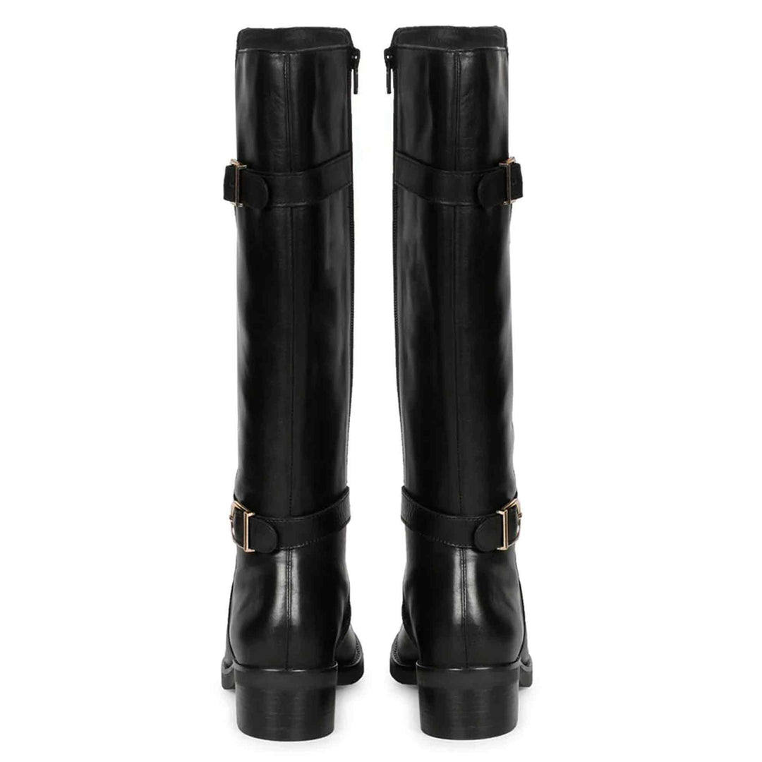 Saint Bijoy Buckle Decorative Black Leather Long Boots