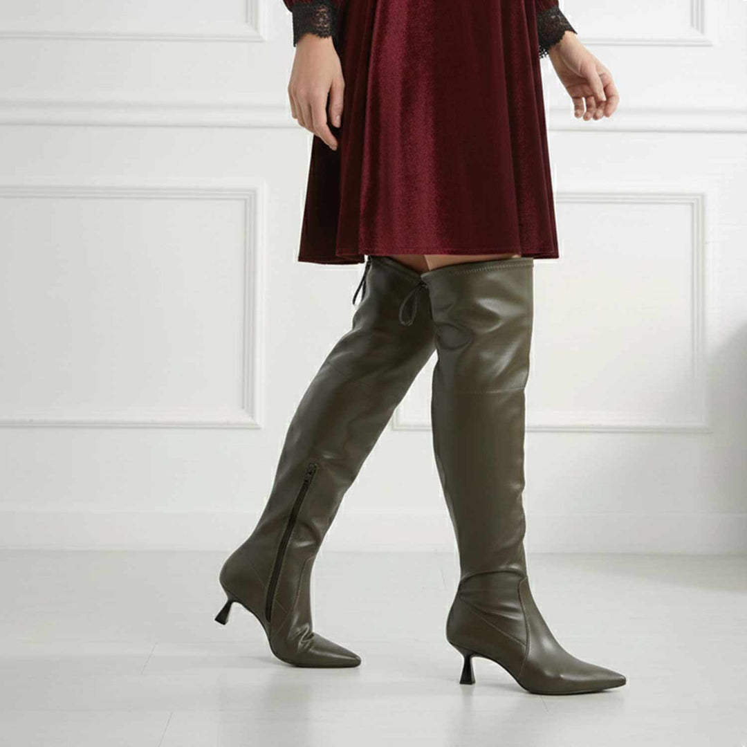 Saint Primrose Olive Stretch Napa Above The Knee Boots