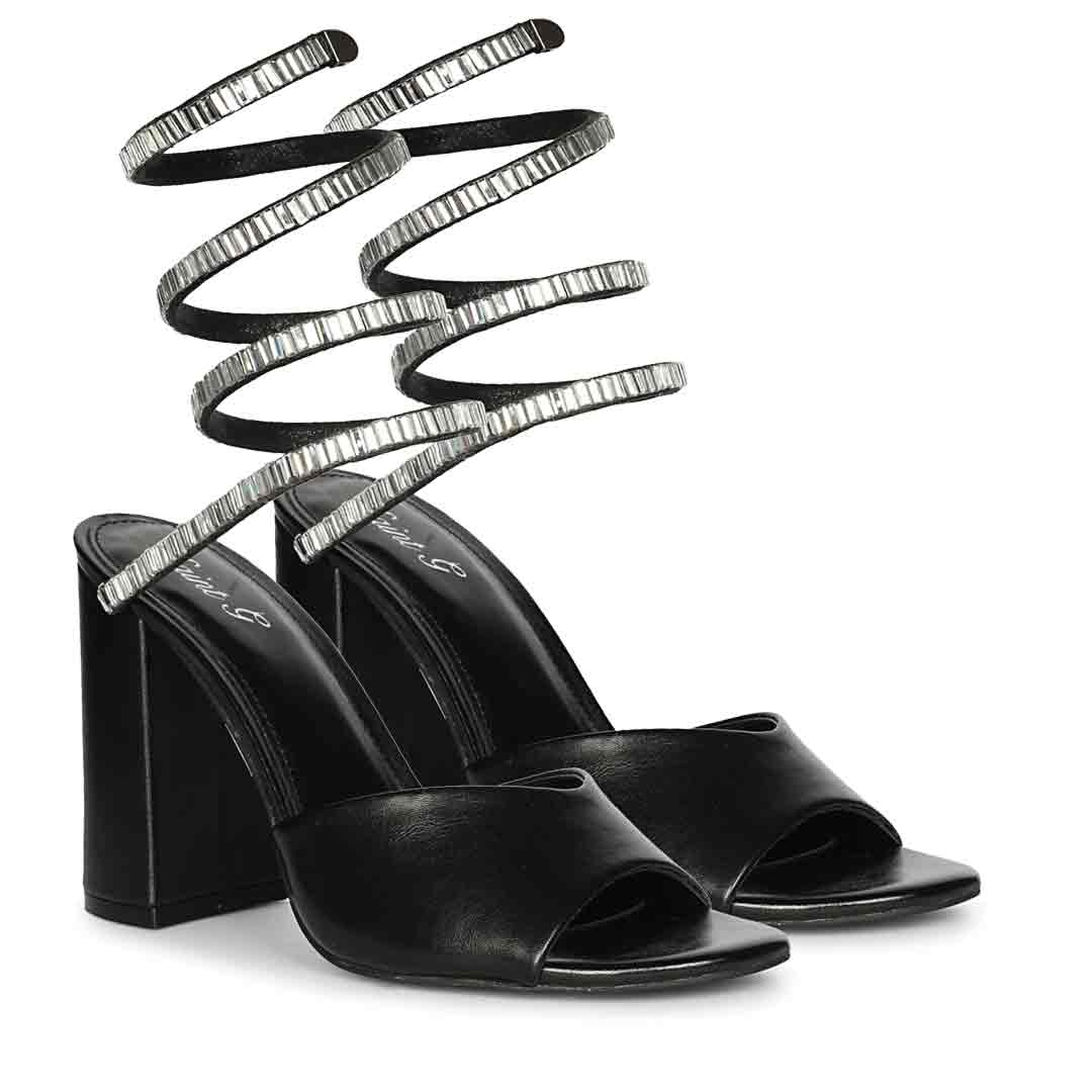 Saint Colette Black Strappy Block Heels