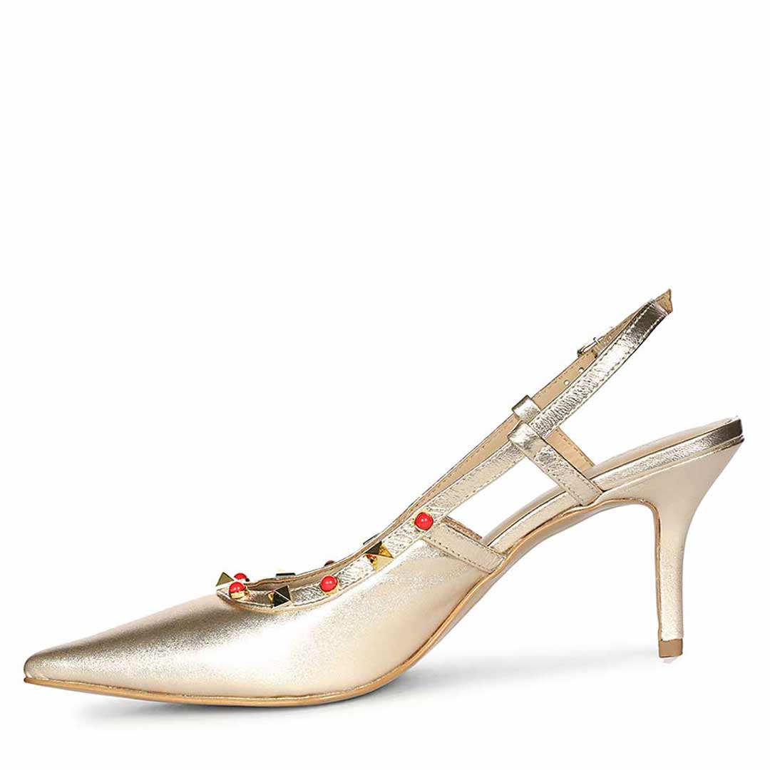 Saint Petra Studded Metallic Gold Leather Pumps