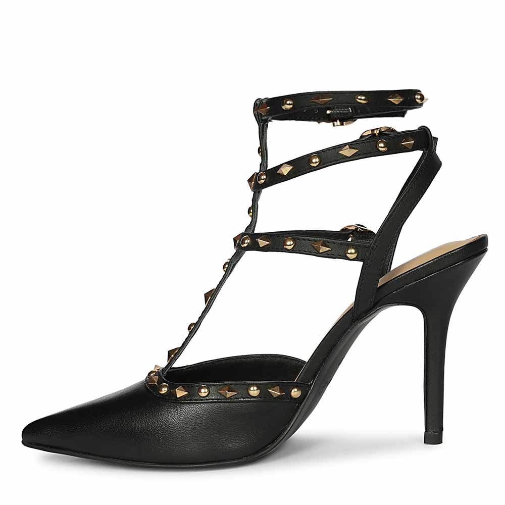 Saint Brittany Studded Cage Black Leather Pumps