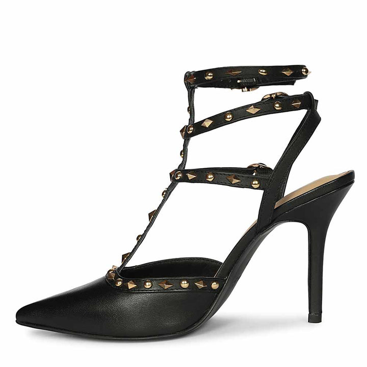 Saint Brittany Studded Cage Black Leather Pumps