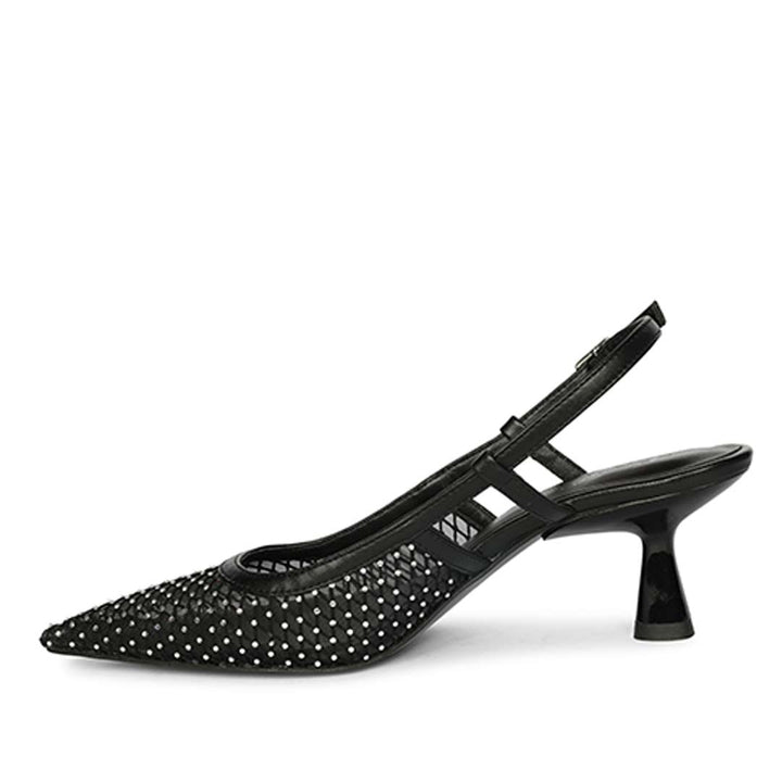 Saint Twila Crystal Embellished Black Leather Slingbacks