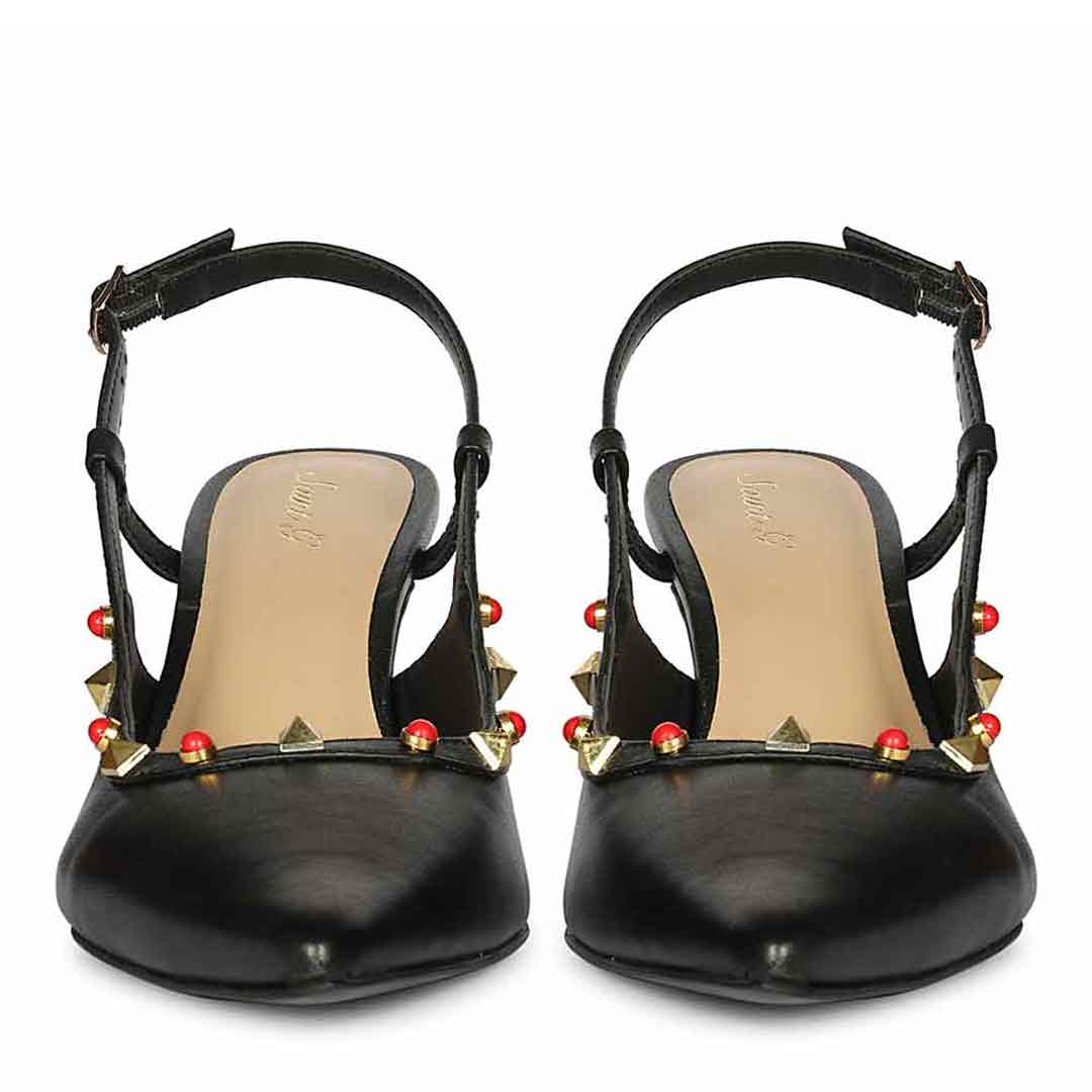 Saint Petra Studded Black Leather Pumps