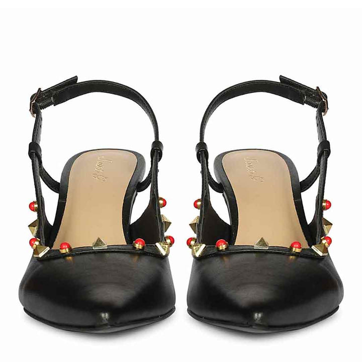 Saint Petra Studded Black Leather Pumps