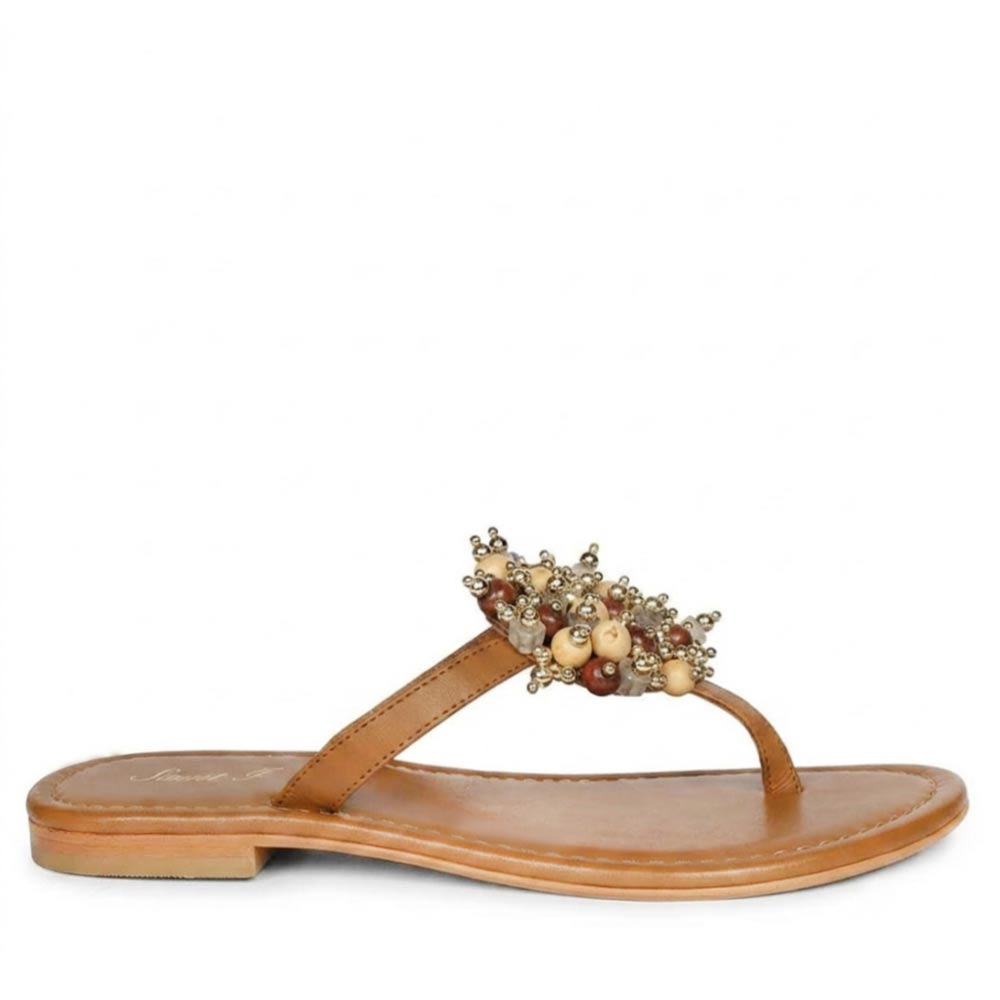 Saint Briony Jeweled Tan Leather Sandals