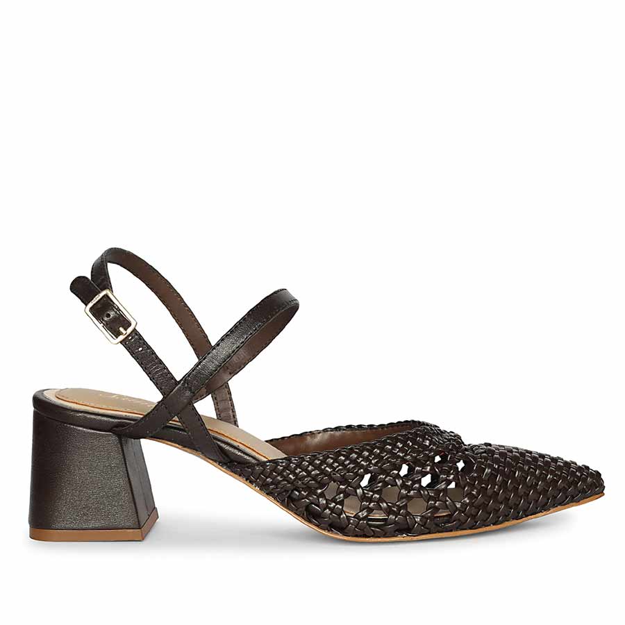 Saint Cianna Brown Metallic Woven Leather Block Heels