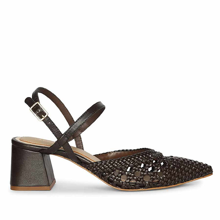 Saint Cianna Brown Metallic Woven Leather Block Heels