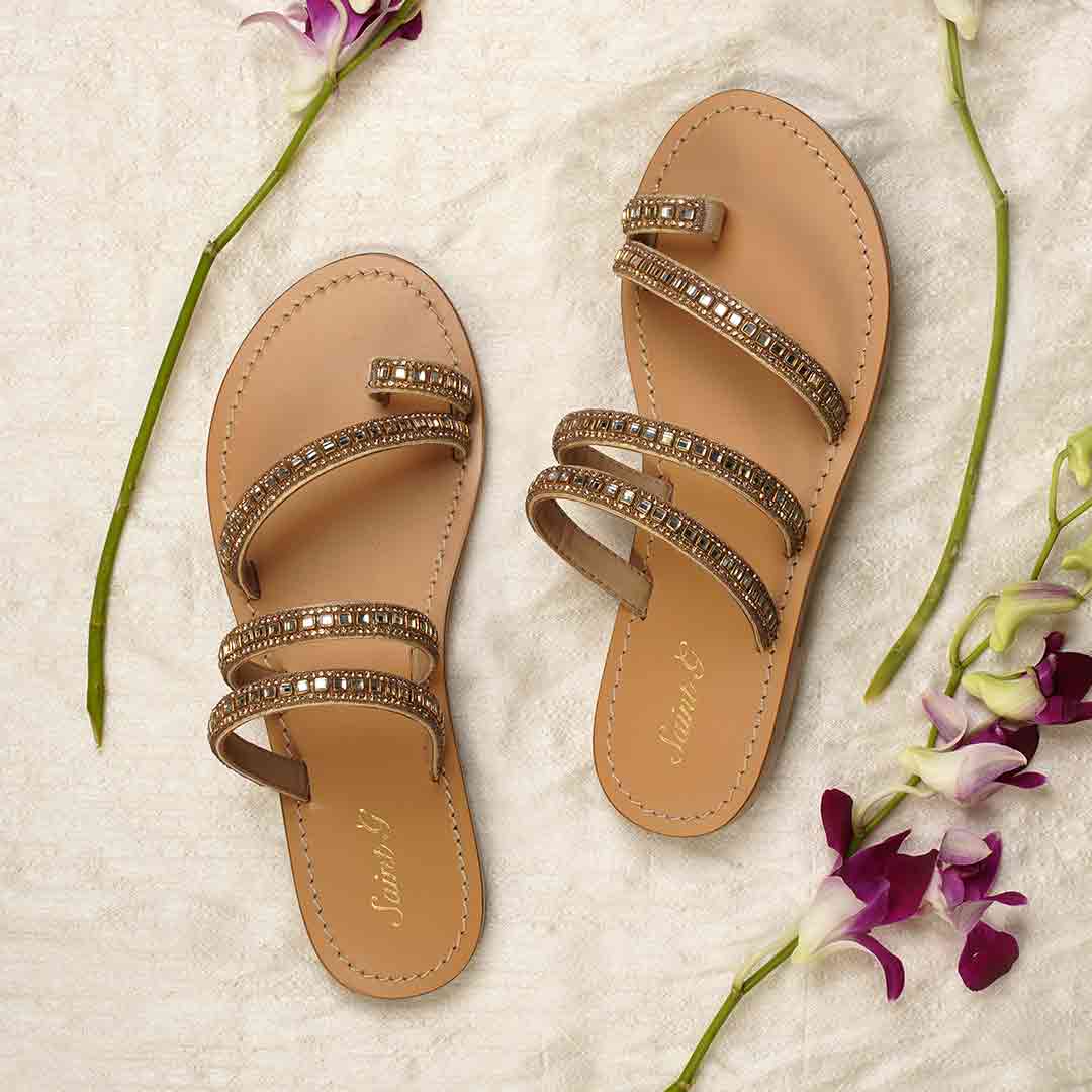 Saint Amber Stone Gold Leather Flats