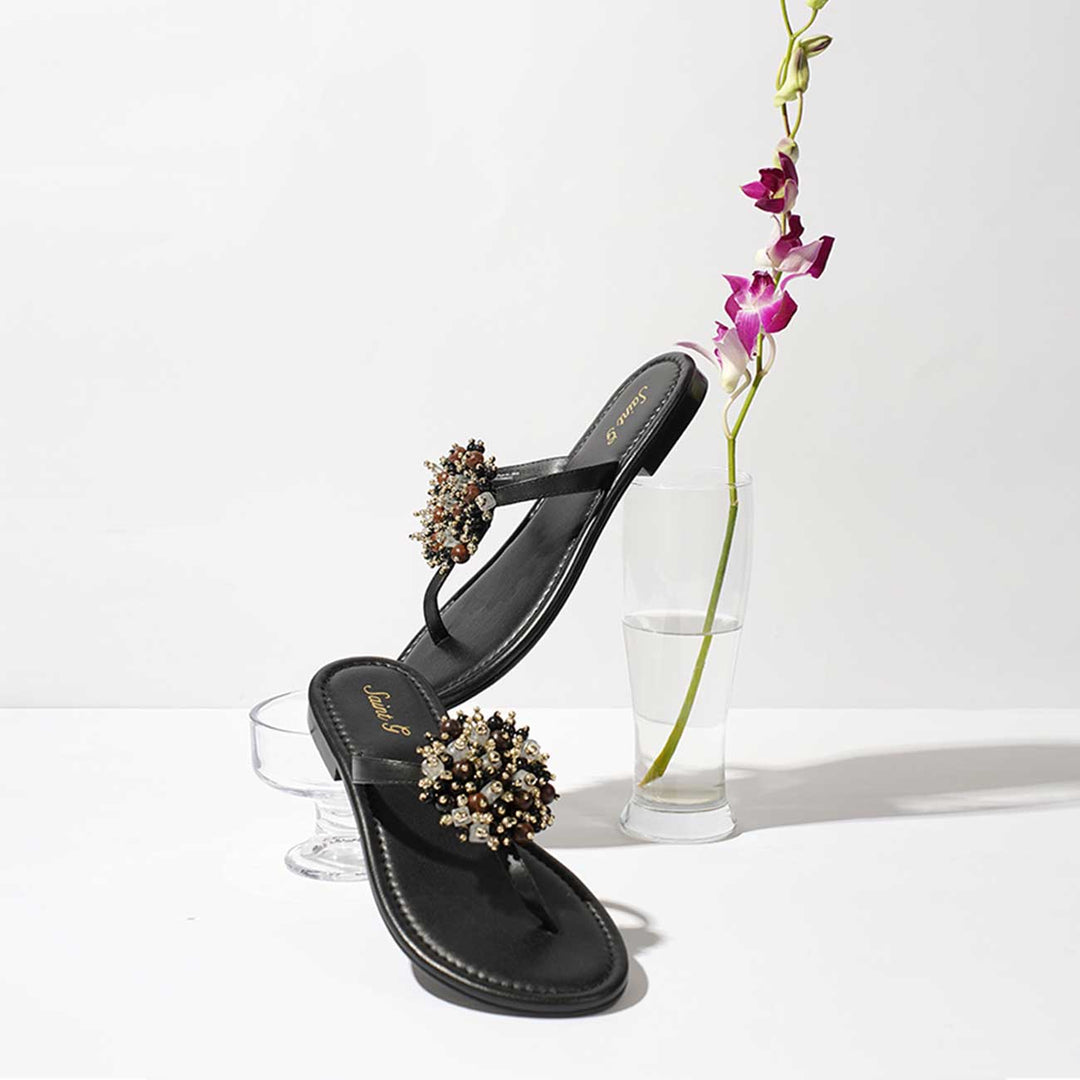 Saint Briony Jeweled Black Leather Flats