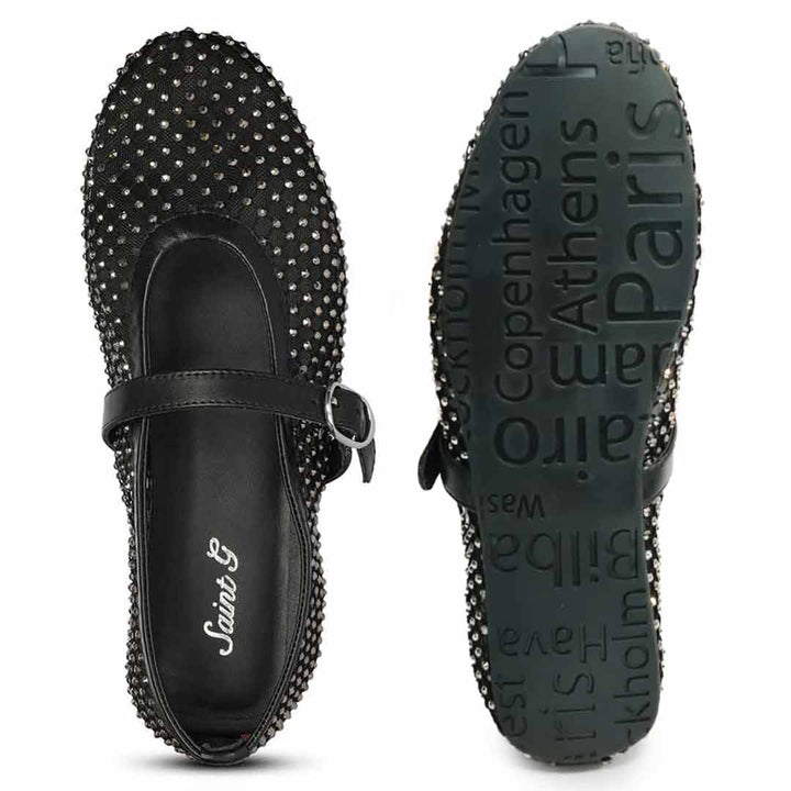 Saint Zoey Strass Embellished Black Leather Flats