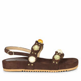 Saint Solira Multi Trim Brown Suede Leather Footbed Sandals