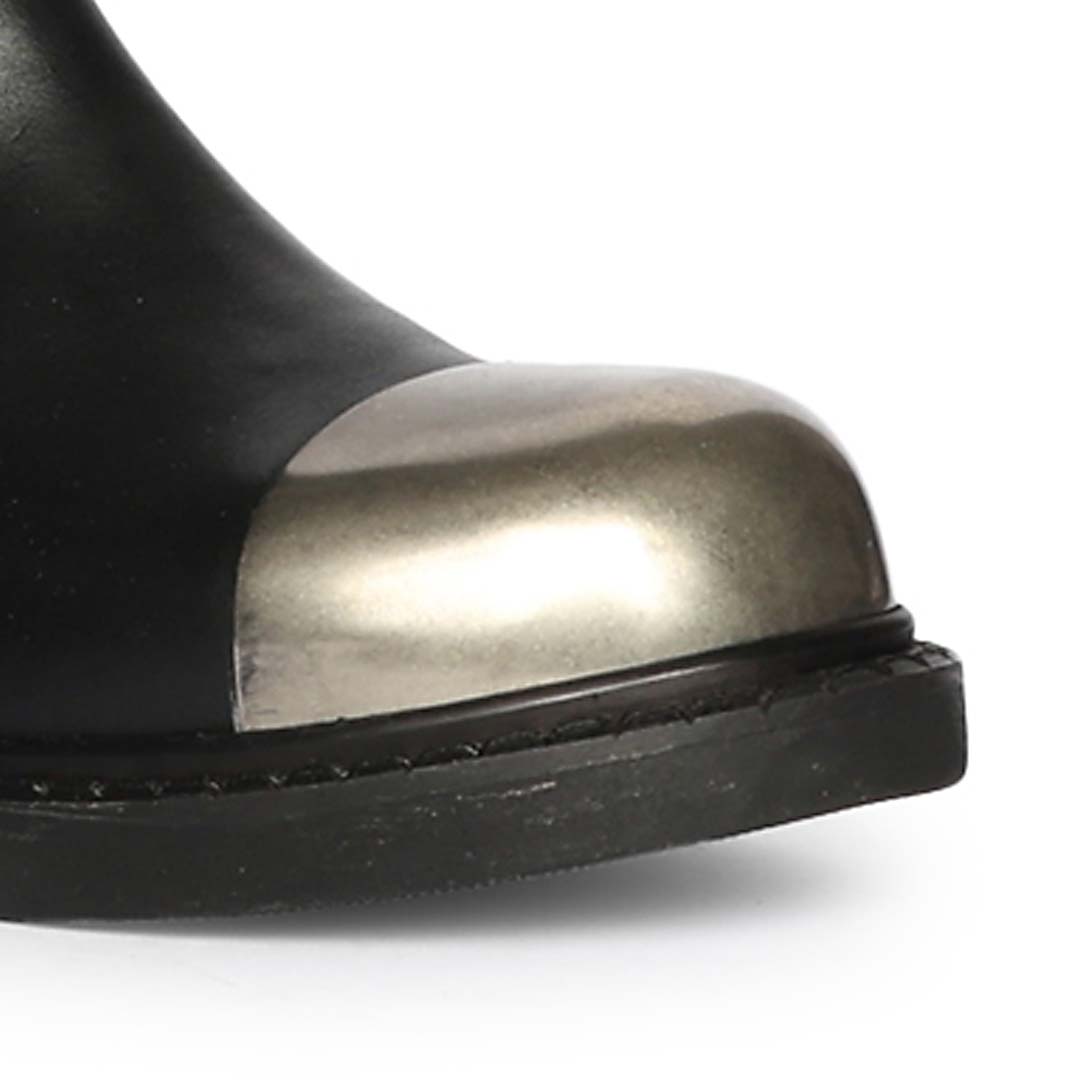 Saint Ember Metal Toe Buckle Strap Black Stretch Napa Long Boots