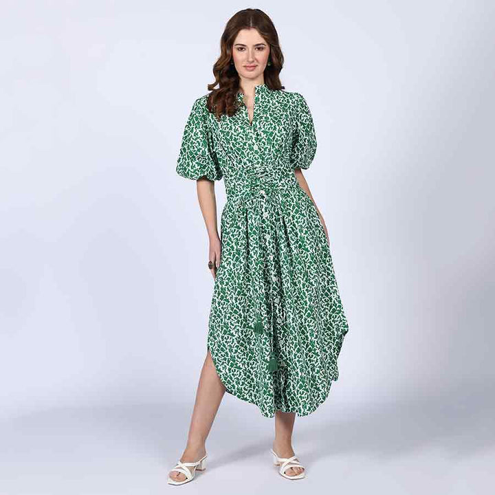 Saint Estelle Green Floral Print Cotton Dress