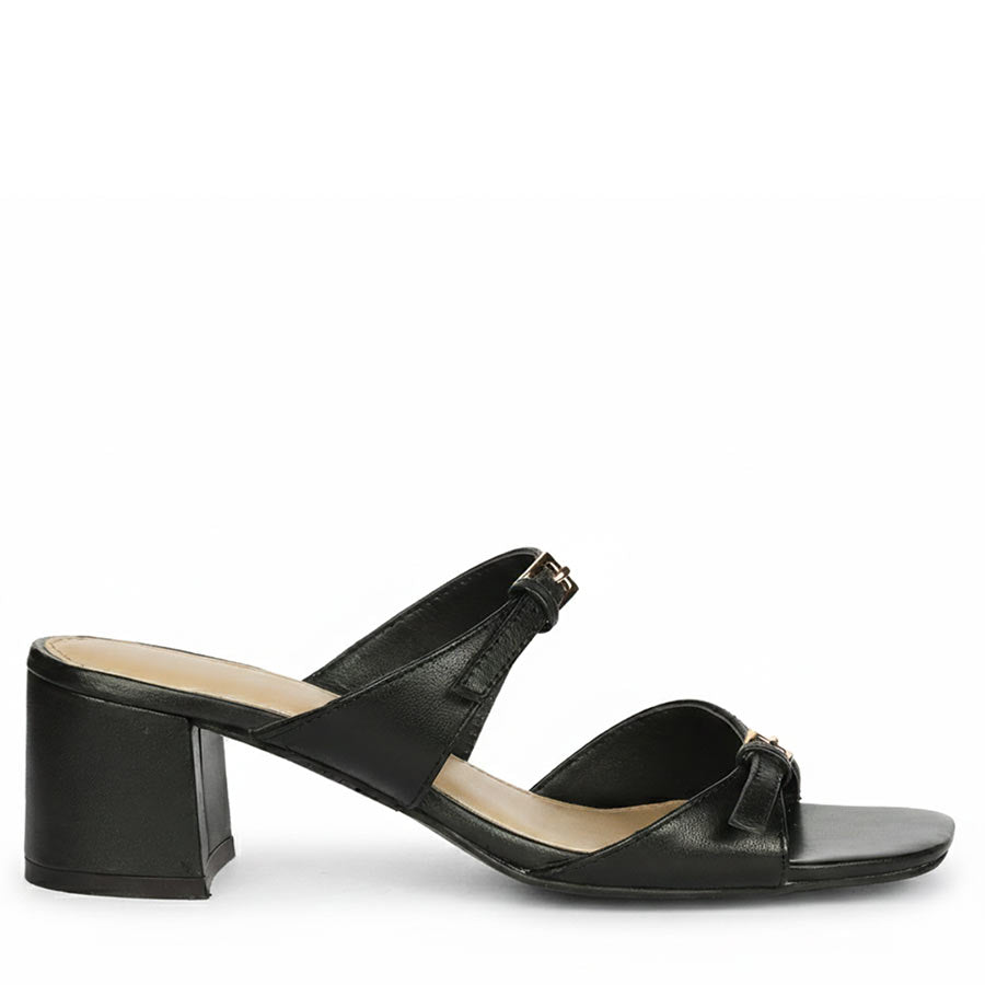 Saint Ellery Buckle Black Leather Block Heel Sandals