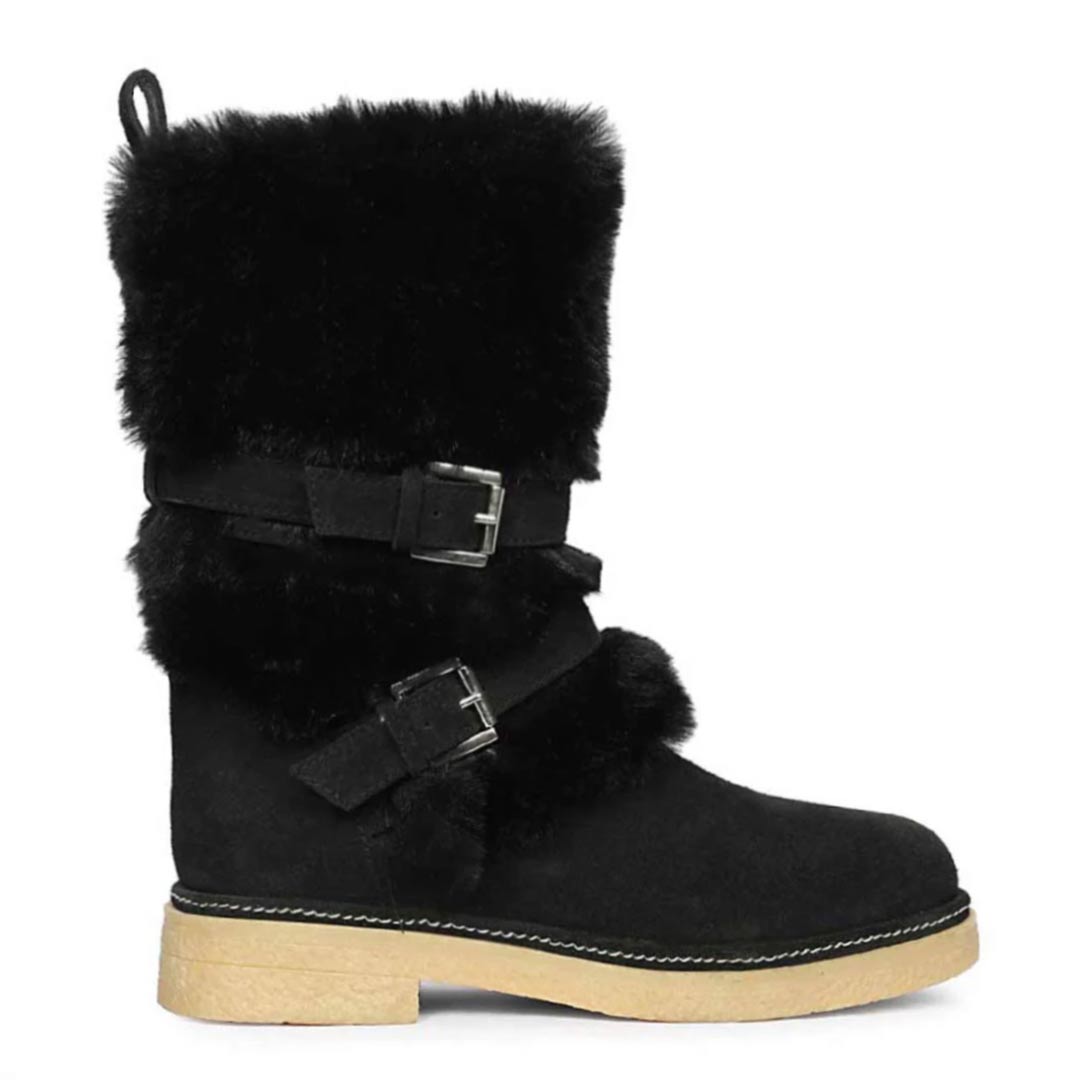 Montova Black Leather Shearling Fur Boots