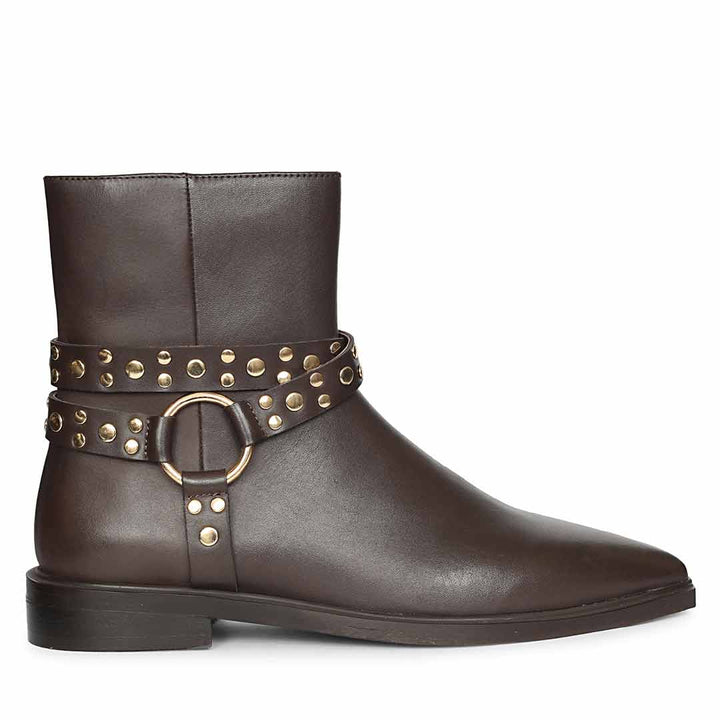 Saint Ardyn Metal Studs Brown Leather Ankle Boots