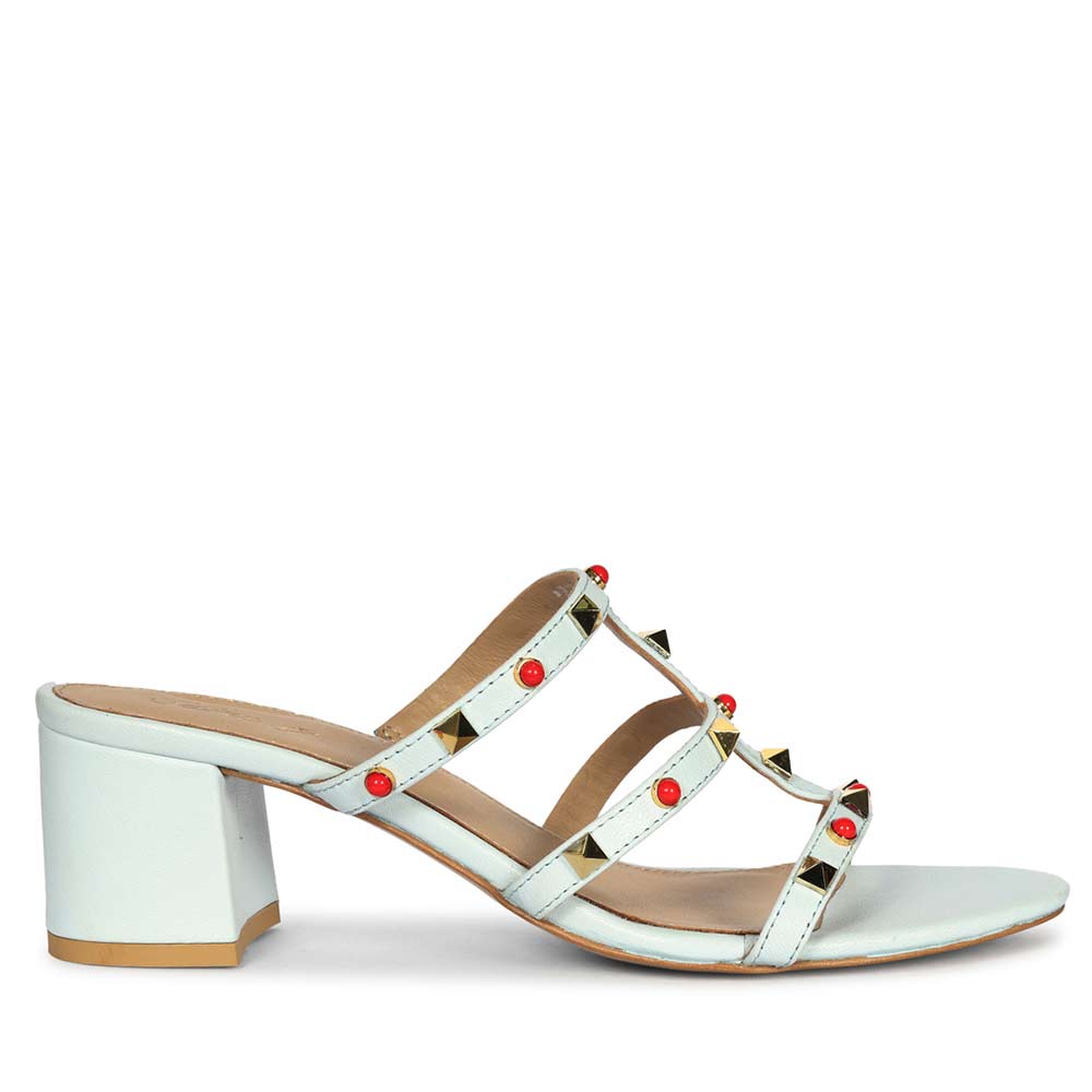 Saint Cressie Studded Sky Blue Leather Block Heels