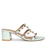 Saint Cressie Studded Sky Blue Leather Block Heels