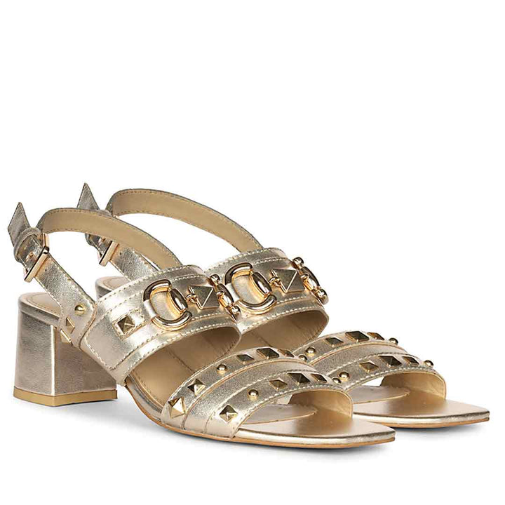 Saint Mabel Embellished Metallic Gold Leather Heels