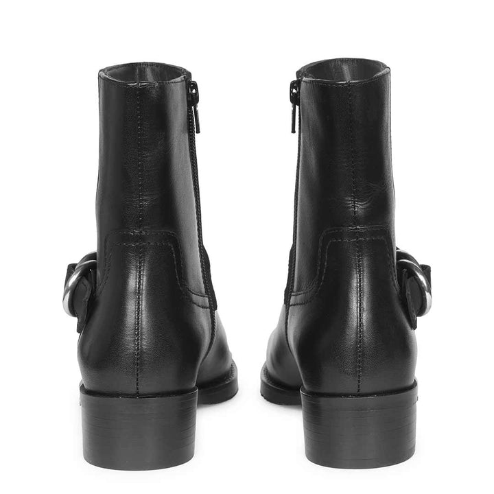 Saint Petra Double Buckle Black Leather High Ankle Boots