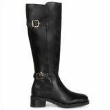 Saint Bijoy Buckle Decorative Black Leather Long Boots