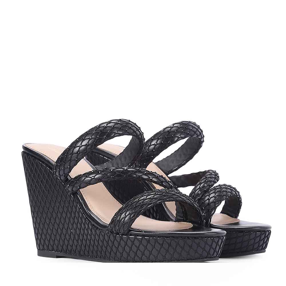Saint Roxie Strass Cord Black Wedges