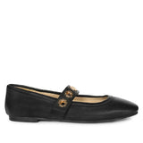 Saint Olwen Flower Eyelets Black Leather Ballet Flats