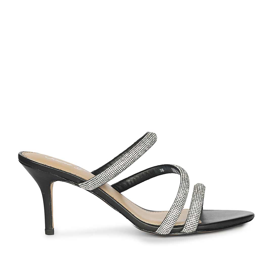 Saint Layla Silver Crystal Cord Black Leather Stilettos