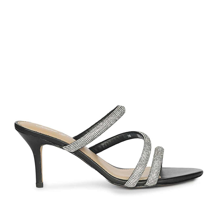 Saint Layla Silver Crystal Cord Black Leather Stilettos