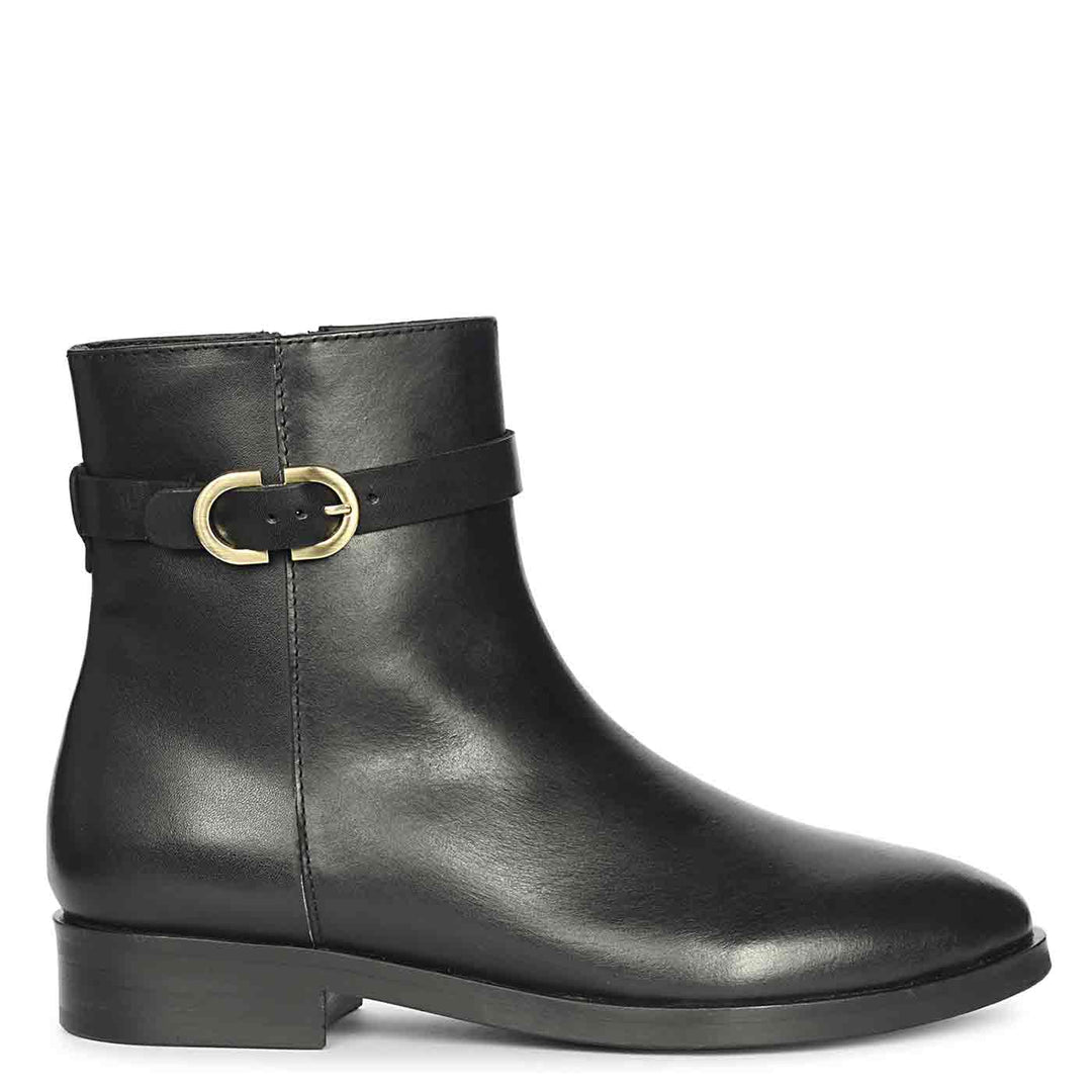 black leather ankle boots for women