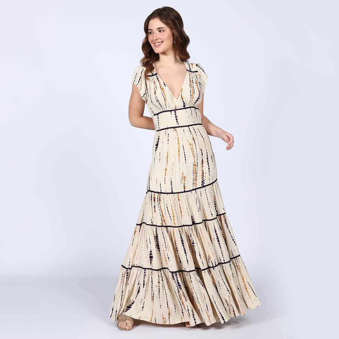 Saint Celeste Ivory Tiered Viscose Maxi Dress