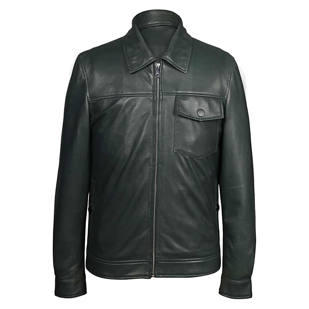 Saint Gerardo Green Leather Men's Jacket With Collars