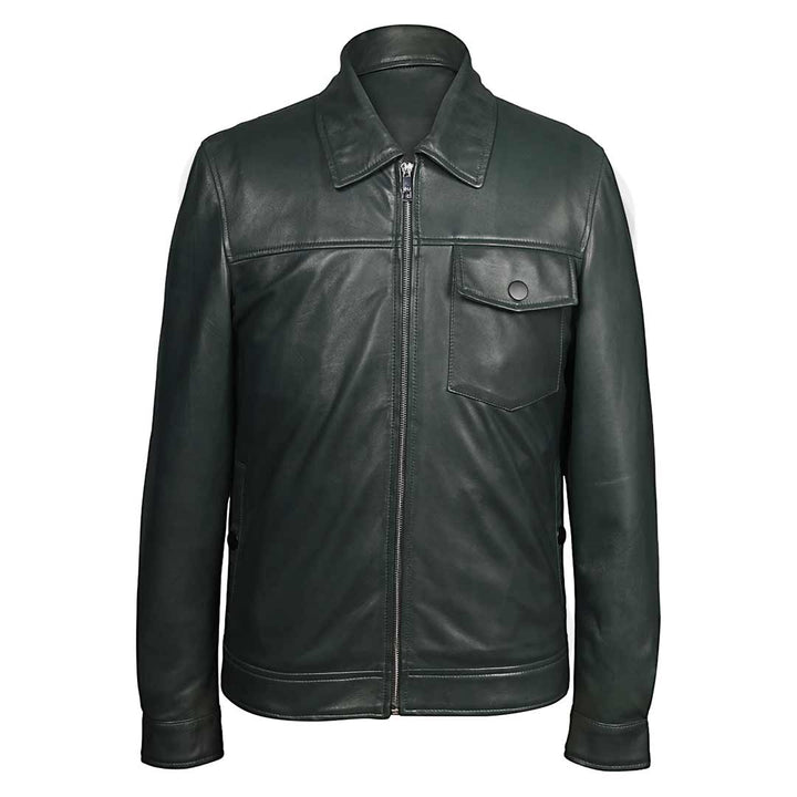 Saint Gerardo Green Leather Men's Jacket With Collars