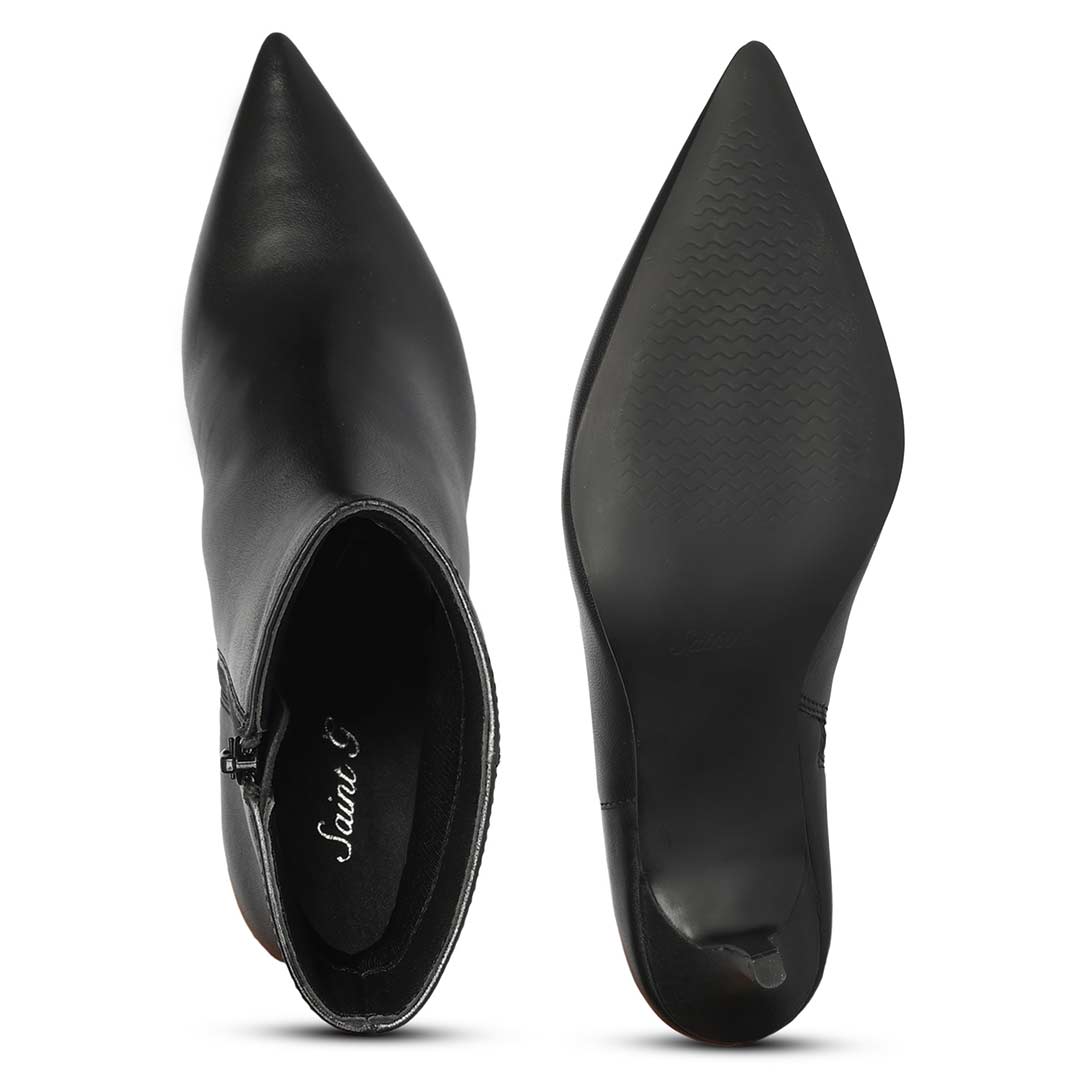 Saint Harriet Black Crinkle Patent Leather Kitten Heel Pointed Boots