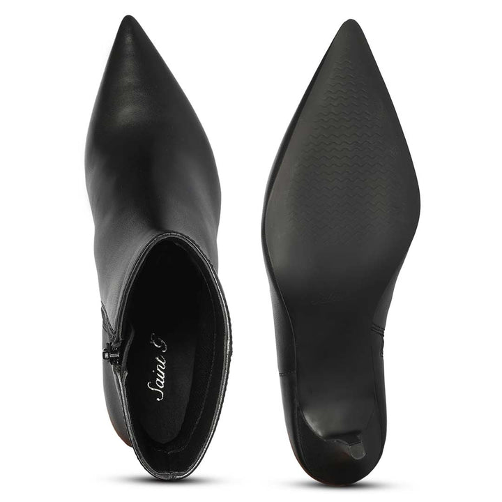 Saint Harriet Black Crinkle Patent Leather Kitten Heel Pointed Boots