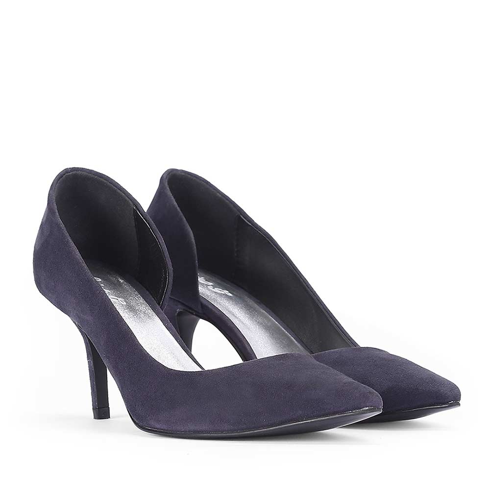 Saint Layla D’Orsay Cut Navy Suede Leather Pumps