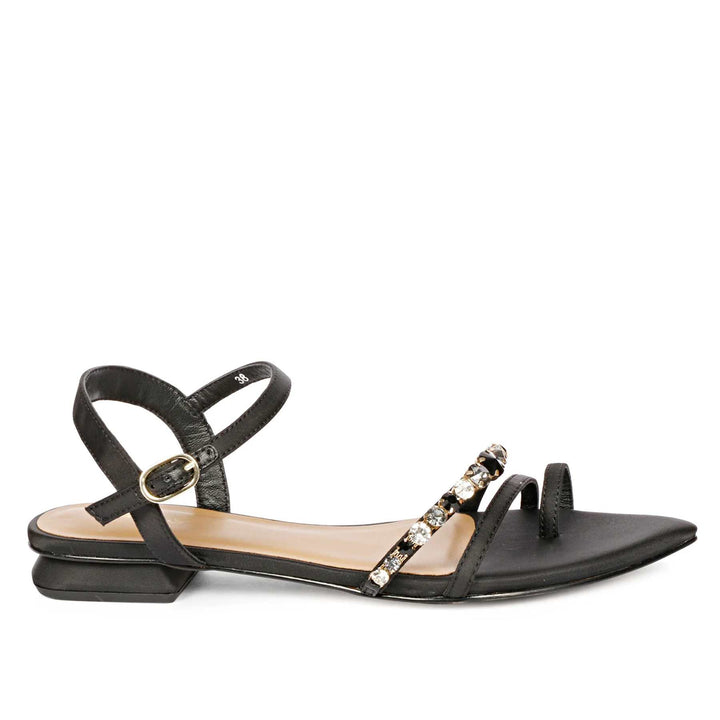 Saint Poppy Black Leather Flat Sandals